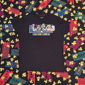 ’21 Super Mario Characters Collage Black Graphic Tee Shirt / Size M
